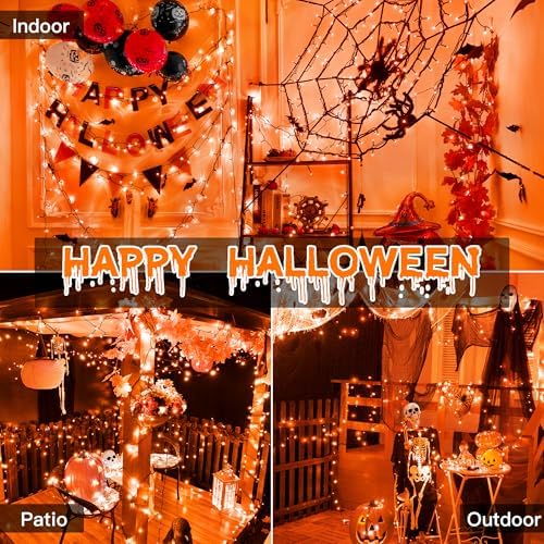 Guhope 66FT 200 LED Halloween Lights, Orange Halloween Lights Outdoor with 8 Lighting Modes, Waterproof String Lights for Halloween Christmas Outdoor Party Yard Garden Decoration