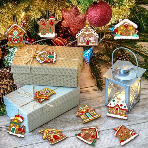Gingerbread House Ornaments Christmas Tree Decoration - 12pcs Gingerbread House Christmas Decorations Hanging Ornaments for Holiday Xmas Tree Home Decor