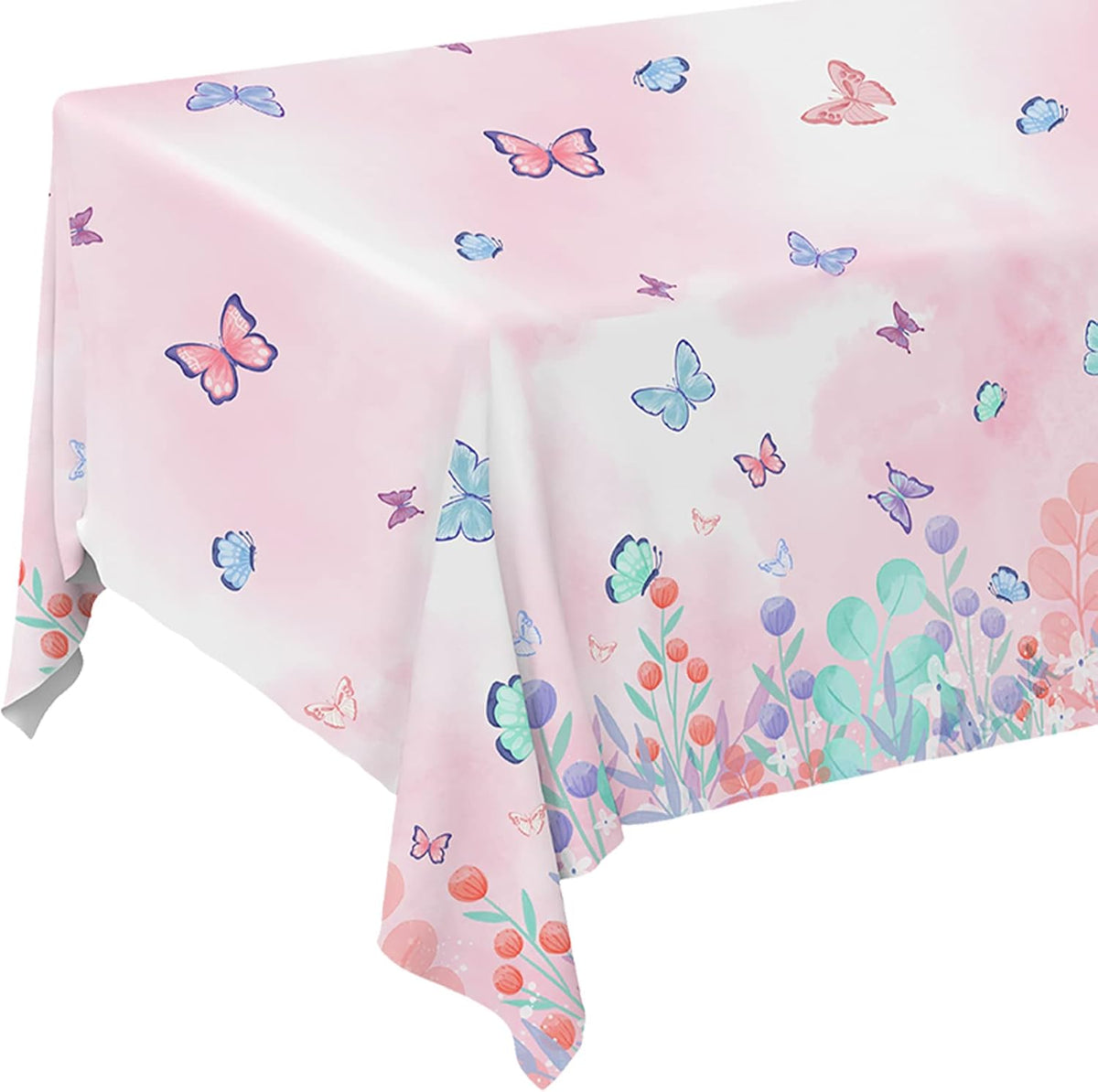 Gatherfun Butterfly Disposable Tablecloth, Plastic Table Cover for Kid’s Birthday Party, 3 PCS, 54”x 108”