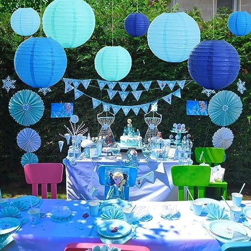 BEISHIDA Blue Mix Paper Lanterns 16Pcs 6/8/10/12 Inch Round Chinese Lamp