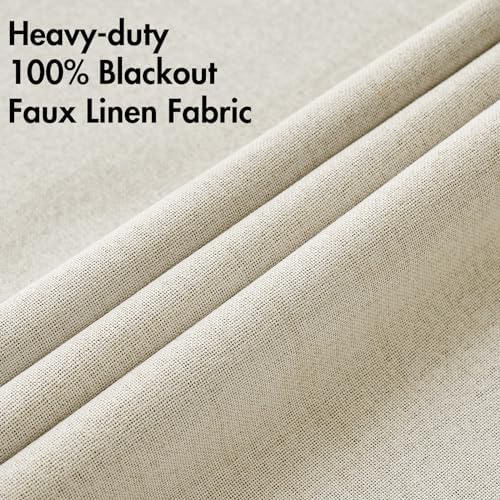 MIULEE 100% Blackout Linen Curtains for Bedroom 42x63 Inches Butter Cream