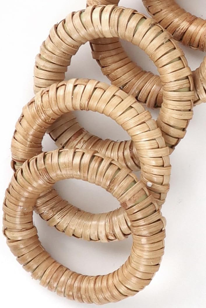 Handmade Rattan Napkin Holders for Farmhouse Table Décor / Dim Walnut / Set of 12