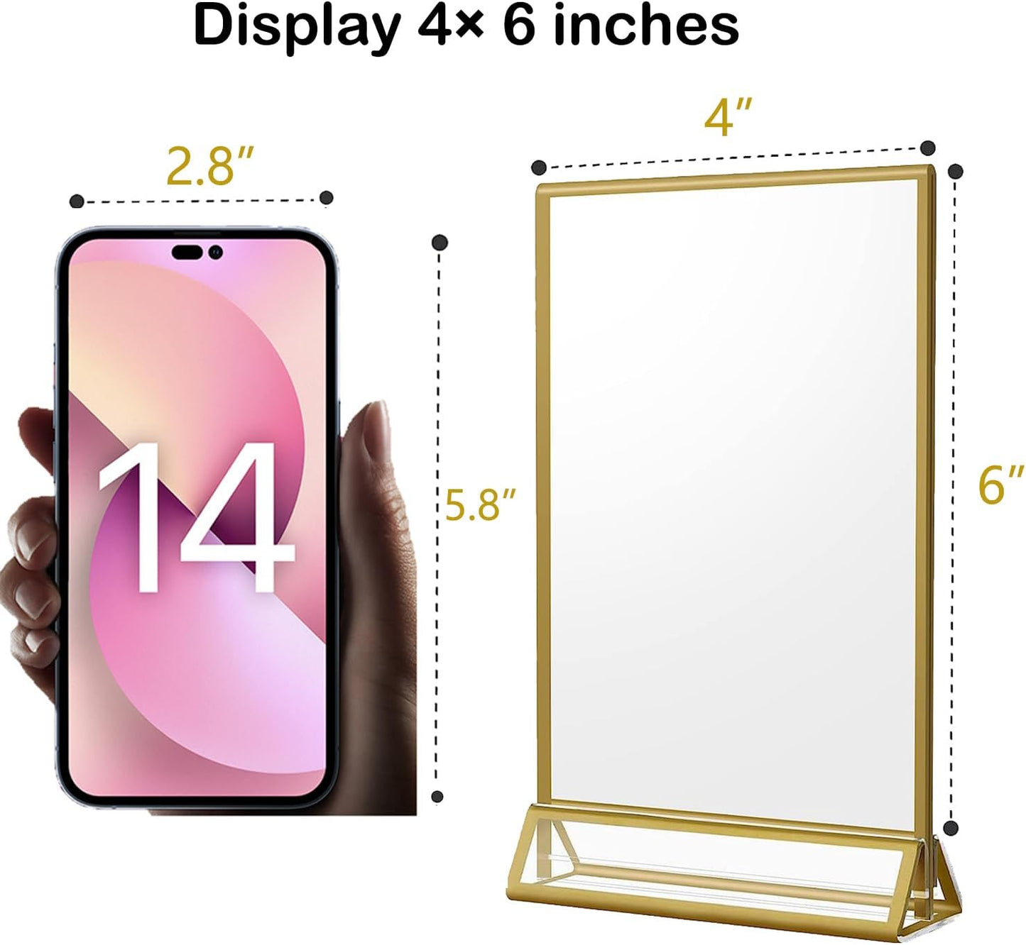 Acrylic Sign Holders Table Number Holder / 4 x 6 / Vertical / Gold / Set of 8
