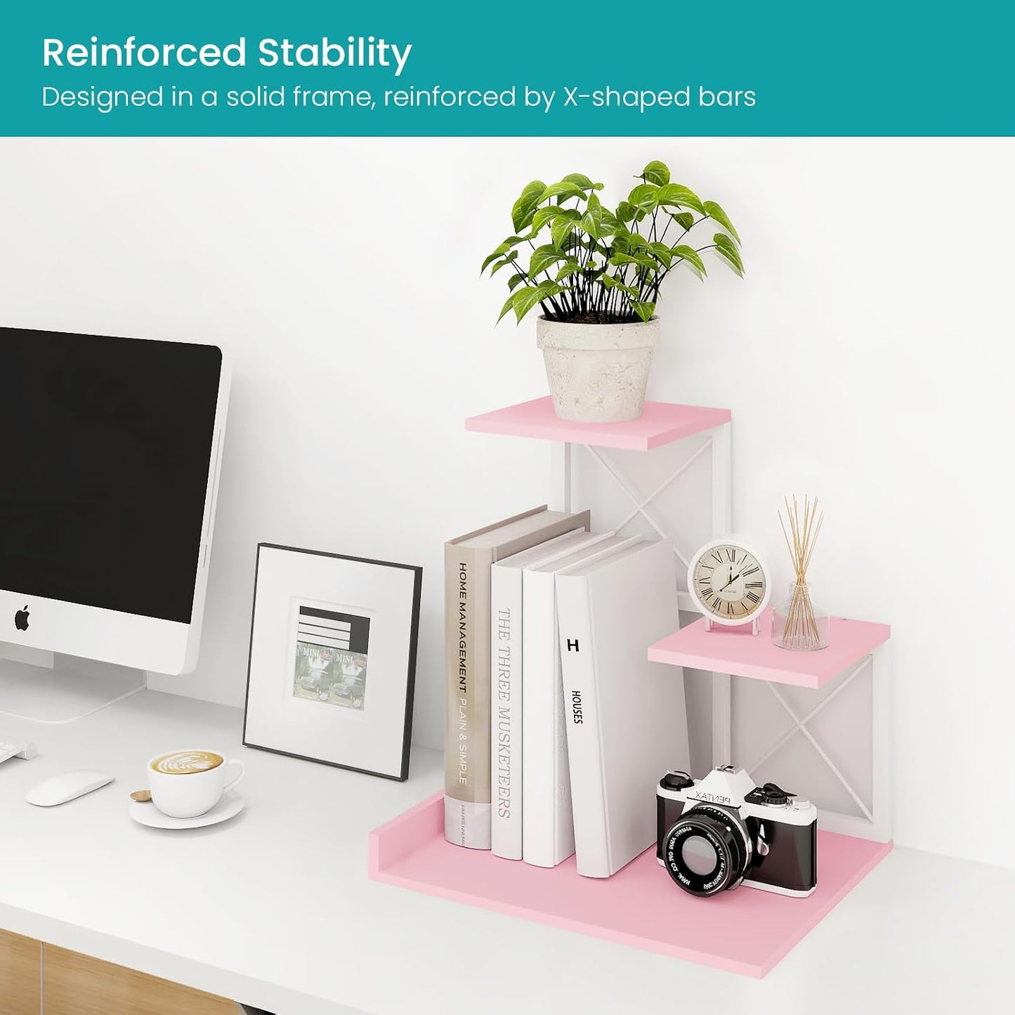 3 Tier Wooden Desk Supplies Organizers / Pink