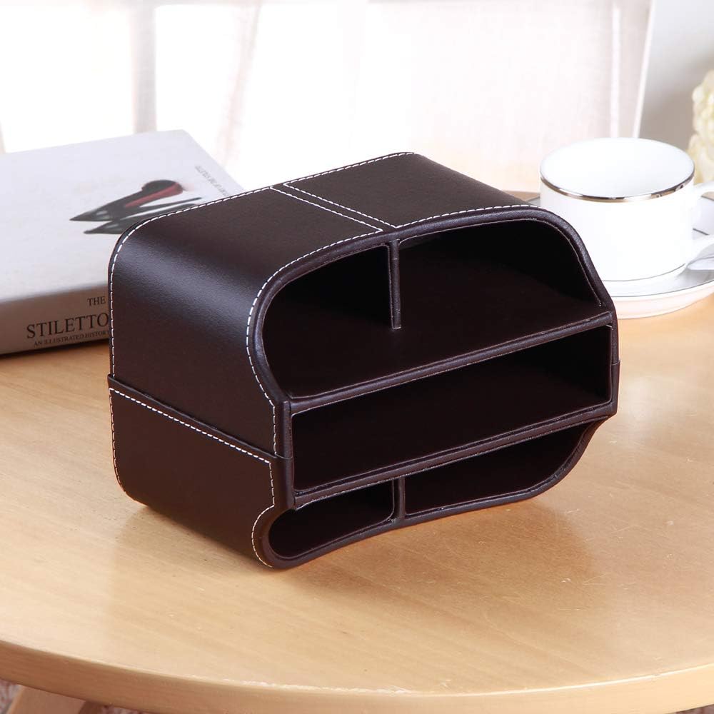 Remote Control Holder PU Leather 360 Degrees Rotatable Desktop Supply Organizer Storage / A Brown