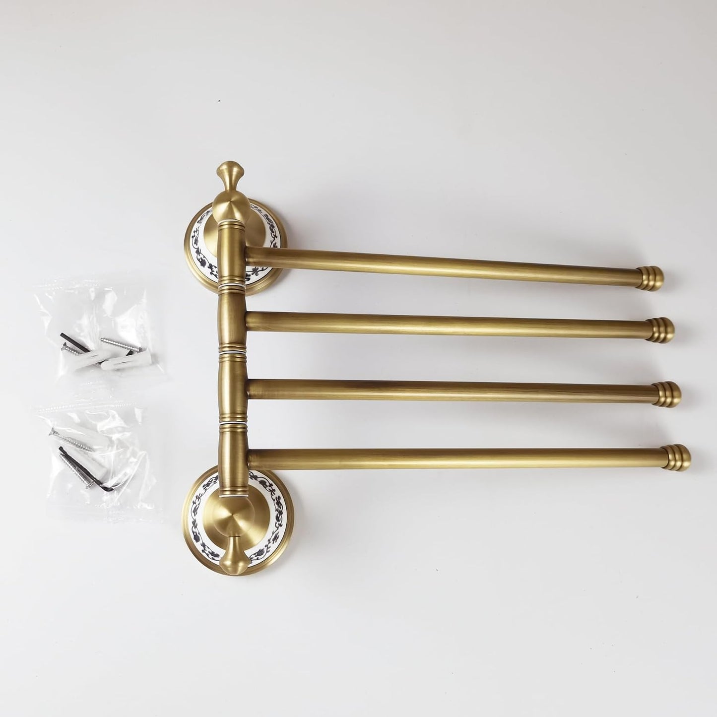 Swivel Towel Rack for Bathroom, Antique Bronze Folding 4 Arms Hand Towel Bars Towel Hanger for Laundry, Wall Mount