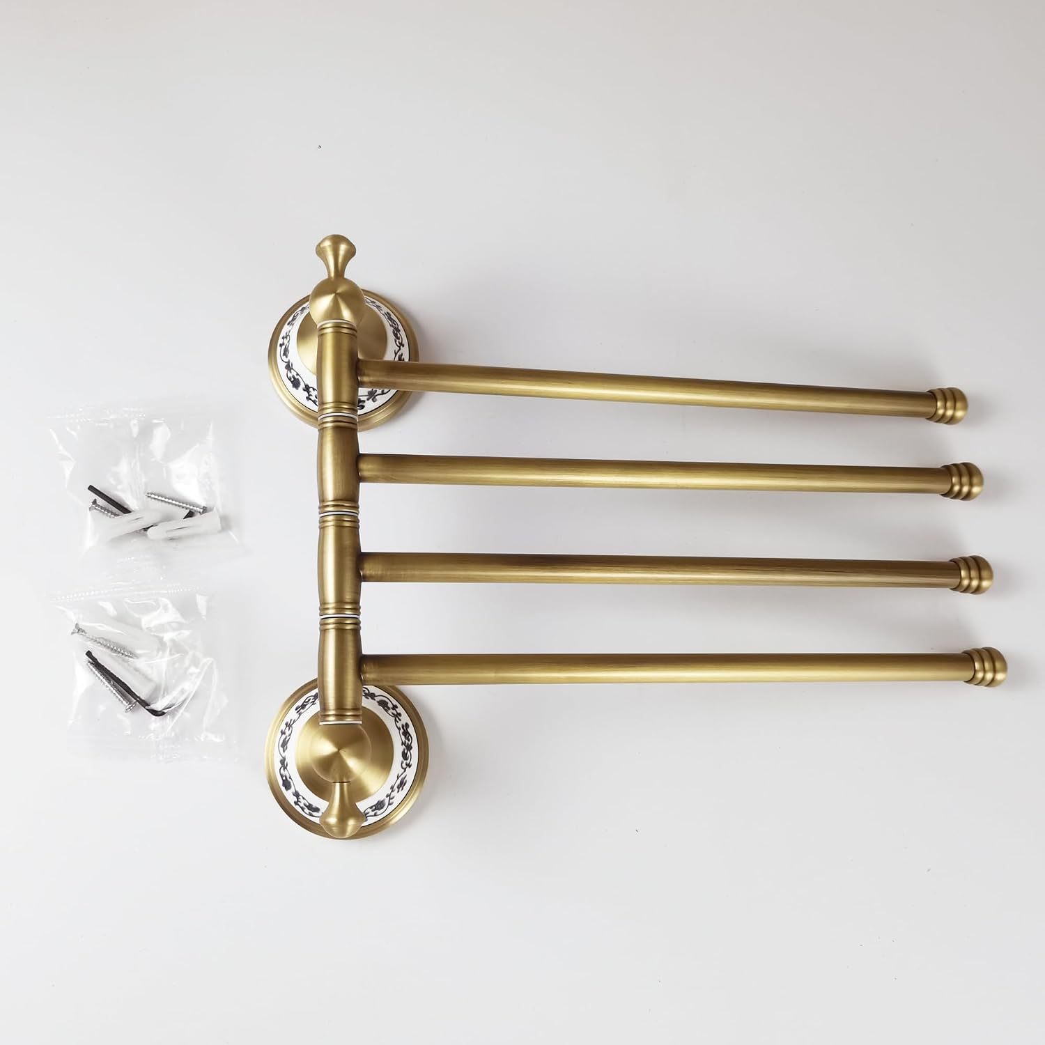 Swivel Towel Rack for Bathroom, Antique Bronze Folding 4 Arms Hand Towel Bars Towel Hanger for Laundry, Wall Mount