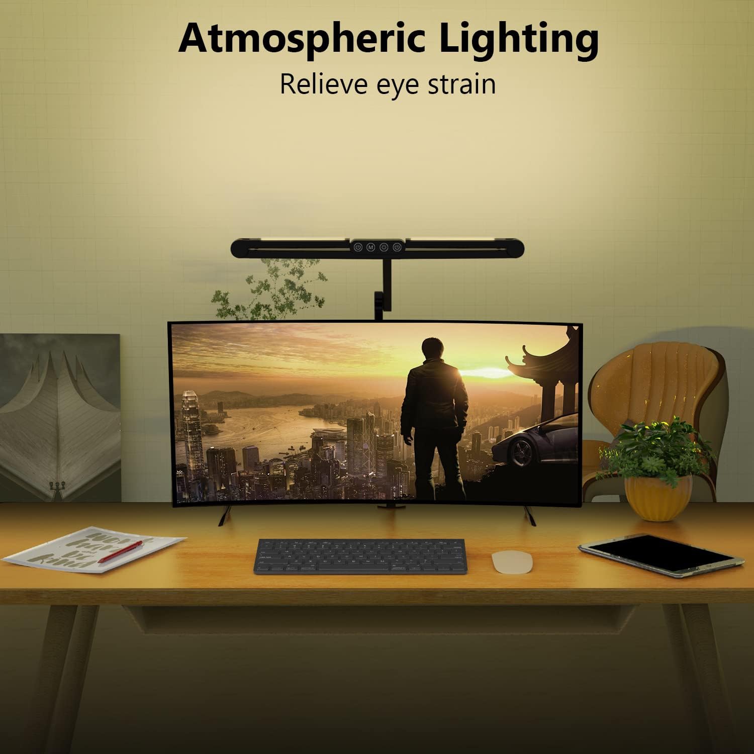 Led Desk Lamp with Clamp, Architect Desk Lamp for Home Office with Atmosphere Lighting, 24W Ultra Bright Auto Dimming
