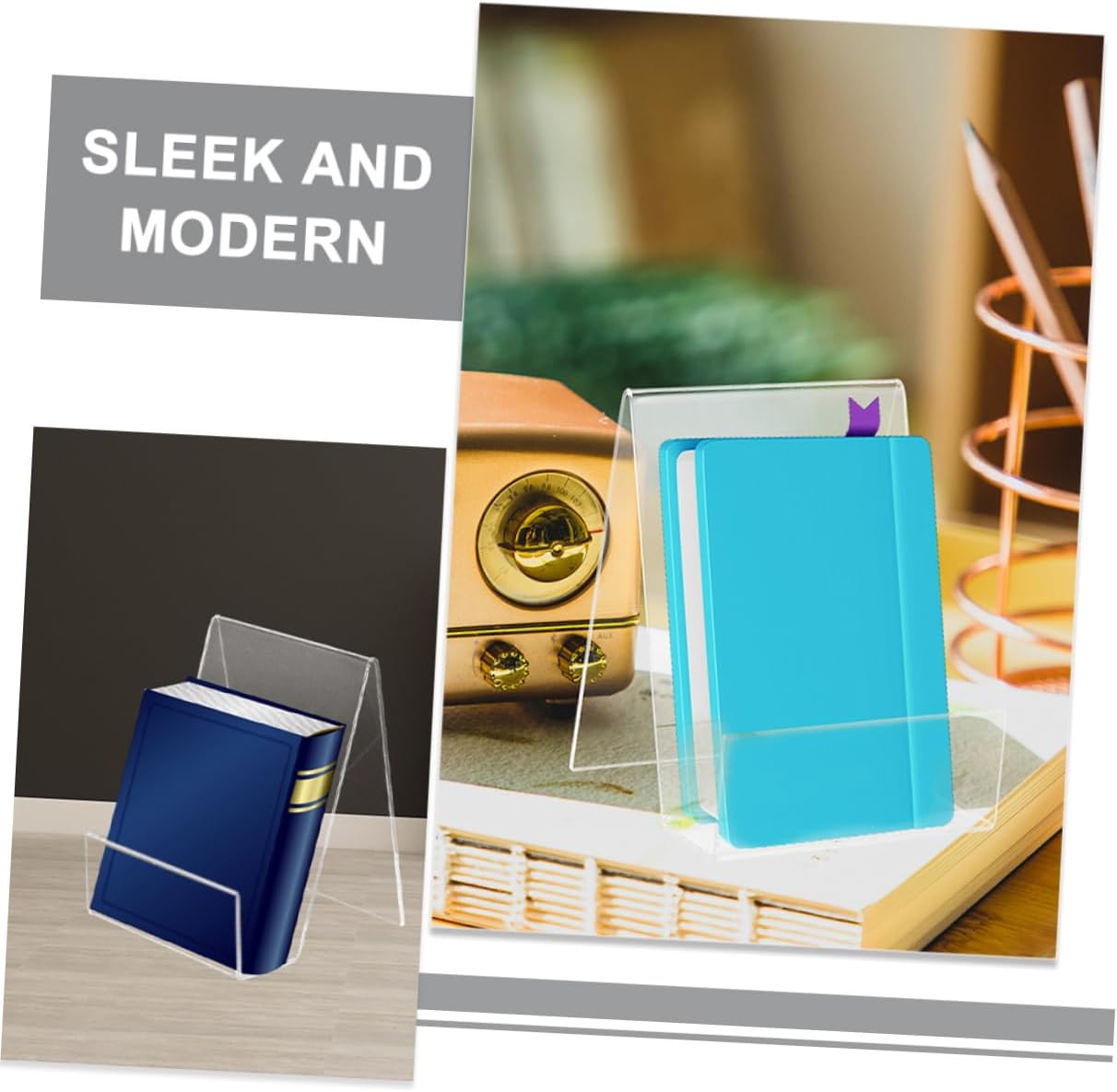 Acrylic Book Display Stand Freestanding Bookshelf for Desk Home Office / Clear / 3.5 x 4.1 x 3