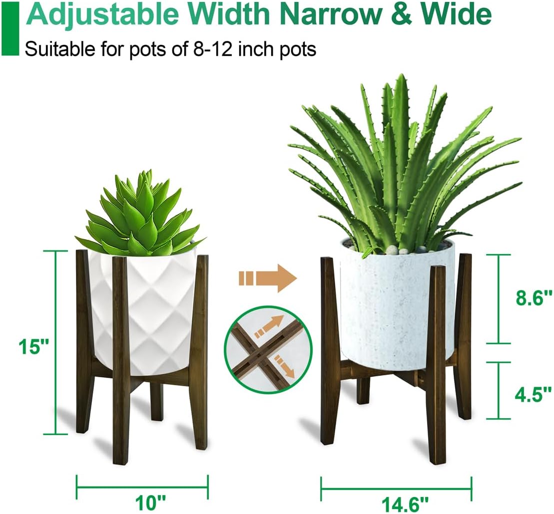 Rnined Plant Stand Indoor, Bamboo Plant Shelf, Adjustable Corner Plants Flower Holders Single Floor Plant Stand, Fits 8
