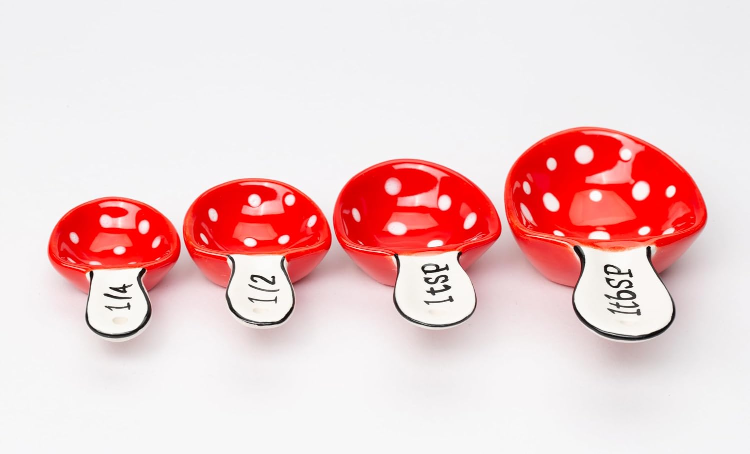 Fine Ceramic Woodland Fairy Mushroom Measuring Spoons / Red / Set of 4