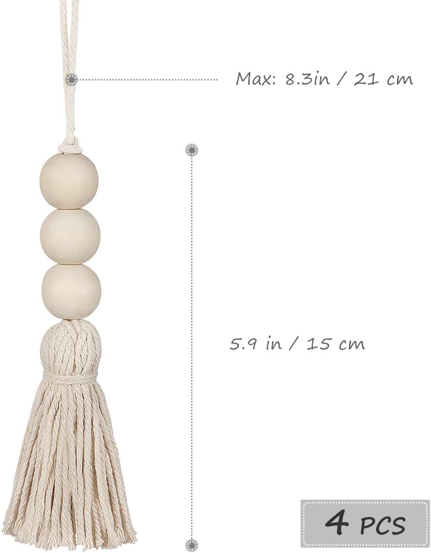 Cotton String Tassel Wood Beads Ornaments Closet Door Handle Decor Handmade / Natural / Set of 4