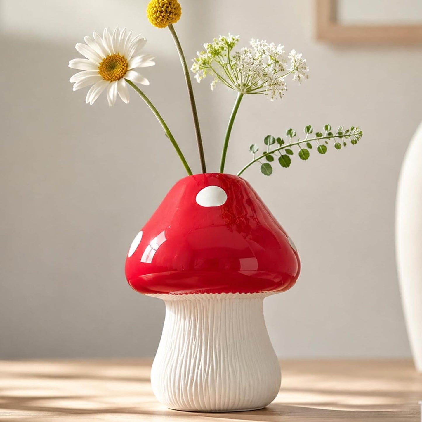 Mushroom Ceramic Flower Vase / Red&white - H6.8
