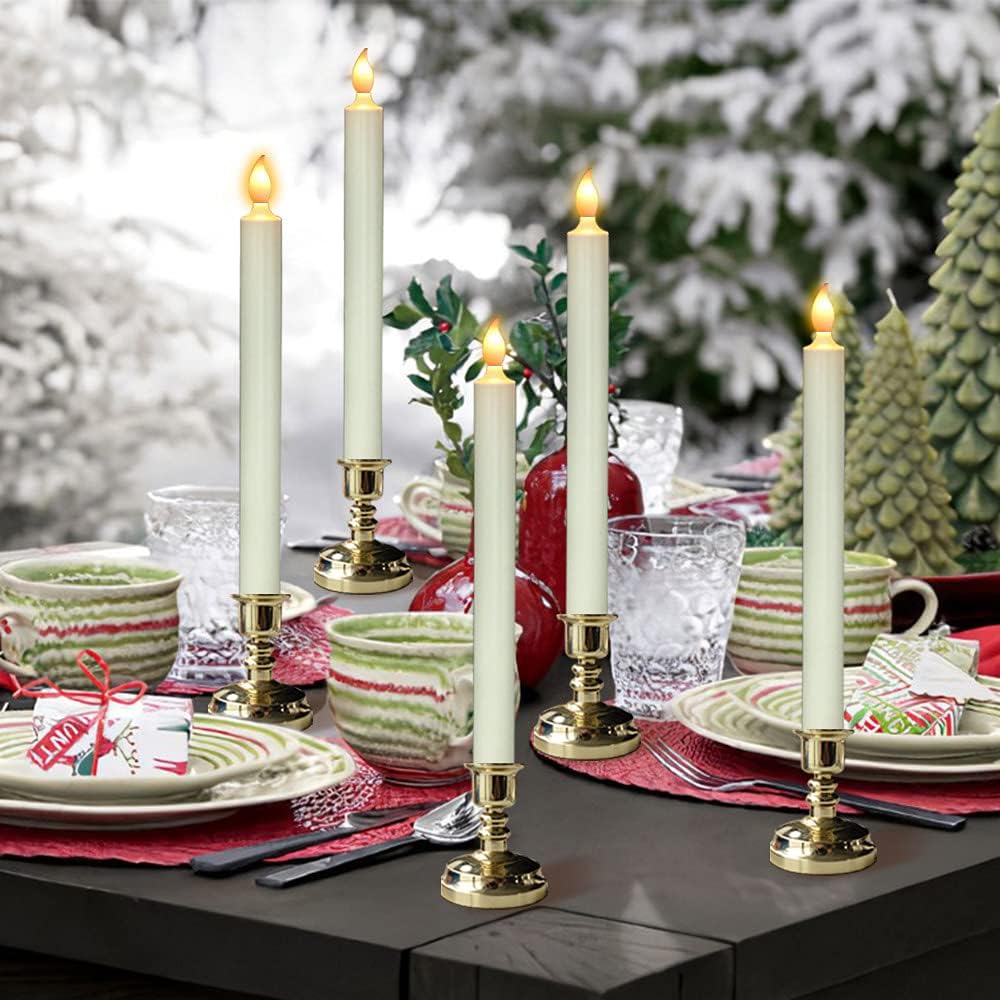 6 Pack Flameless Window Candles Battery Operated with Remote Timer | LED Taper Candle with Gold Holders, Suction Cups