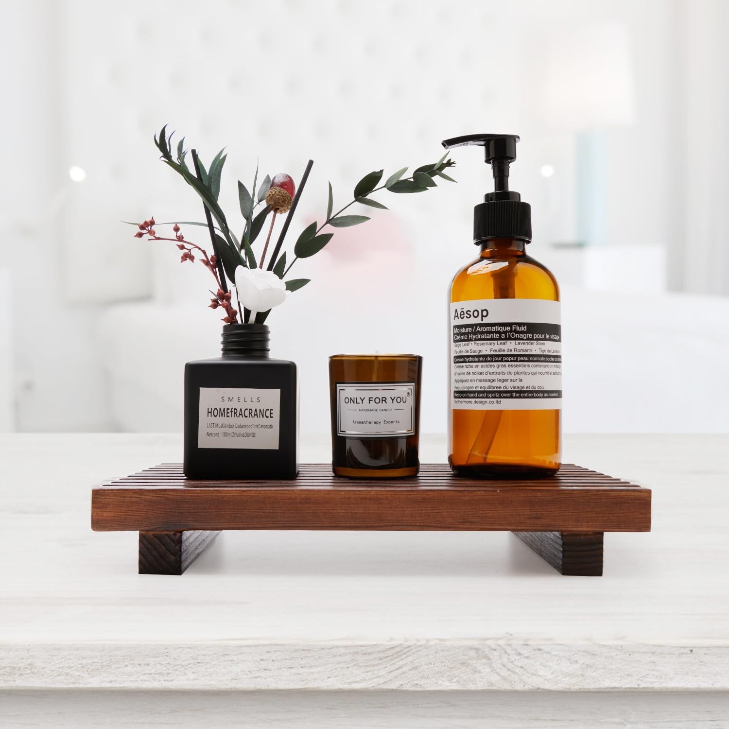 Farmhouse Bathroom Counter Organizer Wooden Display Pedesta Stand Small Kitchen / 10 x 6 / Brown