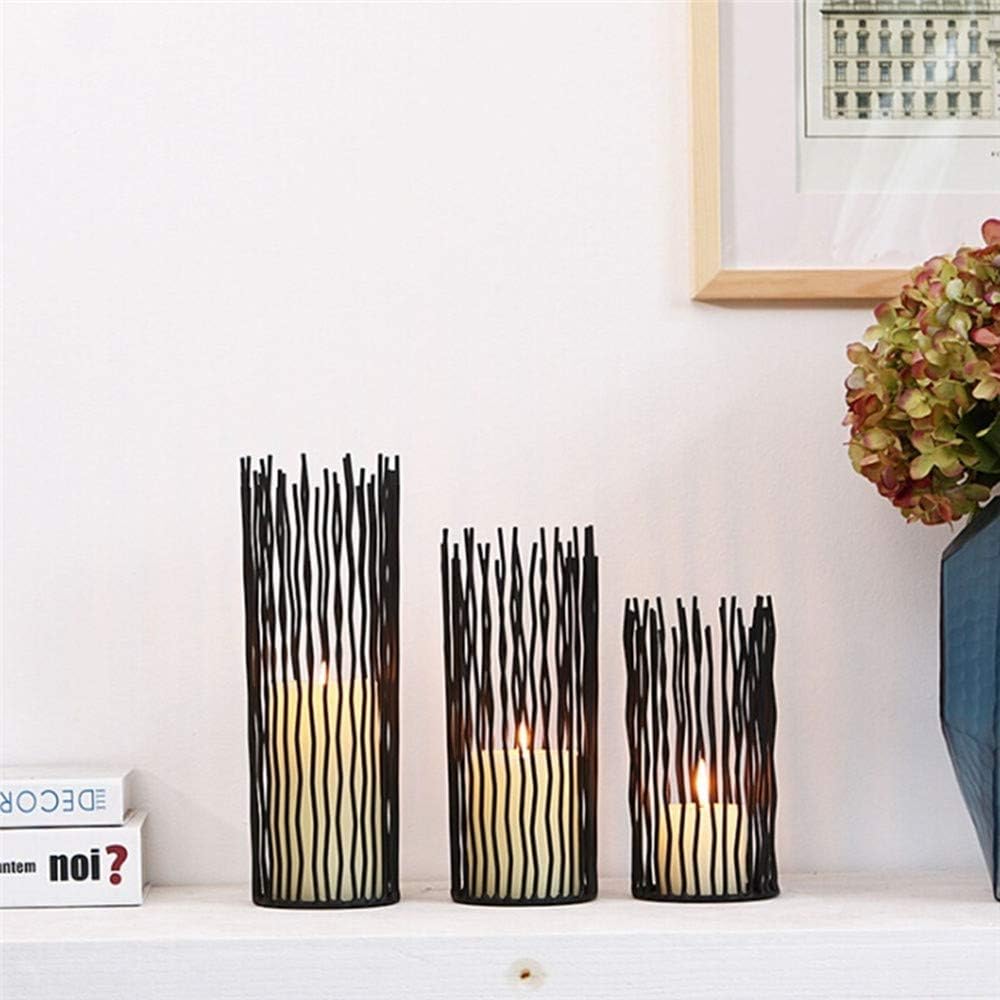 Metal Candle Holders for Pillar Candles - Black Wire Candle Holder Set of 3 | Creative Candlestick Holders for Table