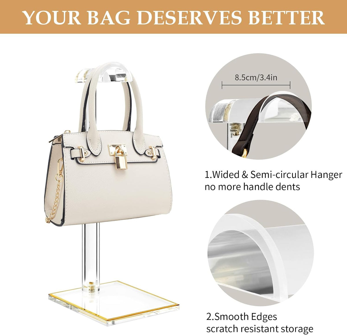 4 Pack Acrylic Purse Display Stand, 14"-24" Height Adjustable Handbag Stand | 8MM Stable Base, Clear Purse Holder, Home