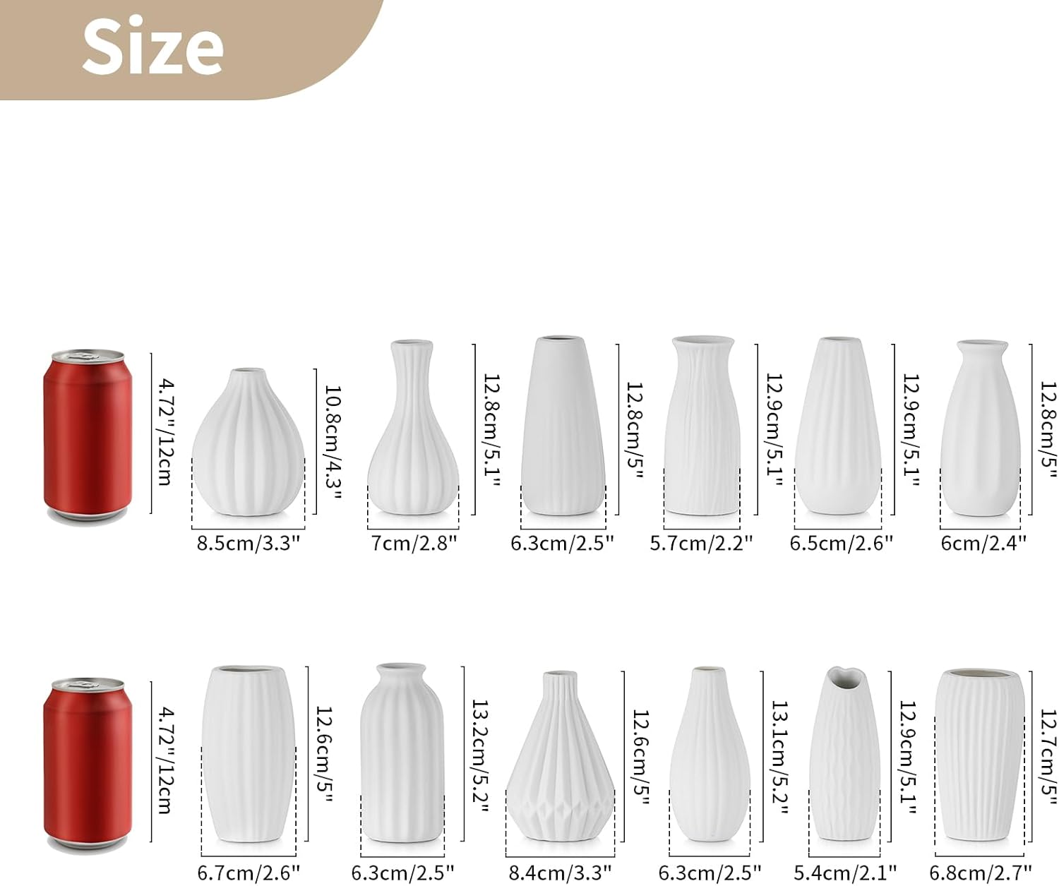 Ceramic Vase / Small Bud Vases for Flowers / White / Set of 12