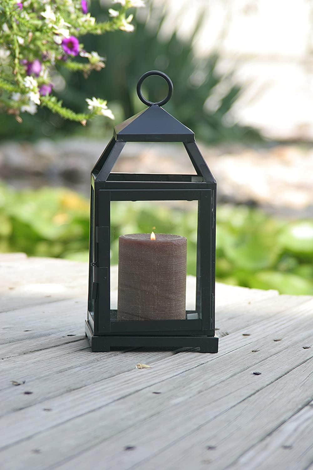 Hosley 12 Inch High Clear Glass and Iron Classic Style Lantern Ideal Gift for Festivities Parties Weddings Aromatherapy