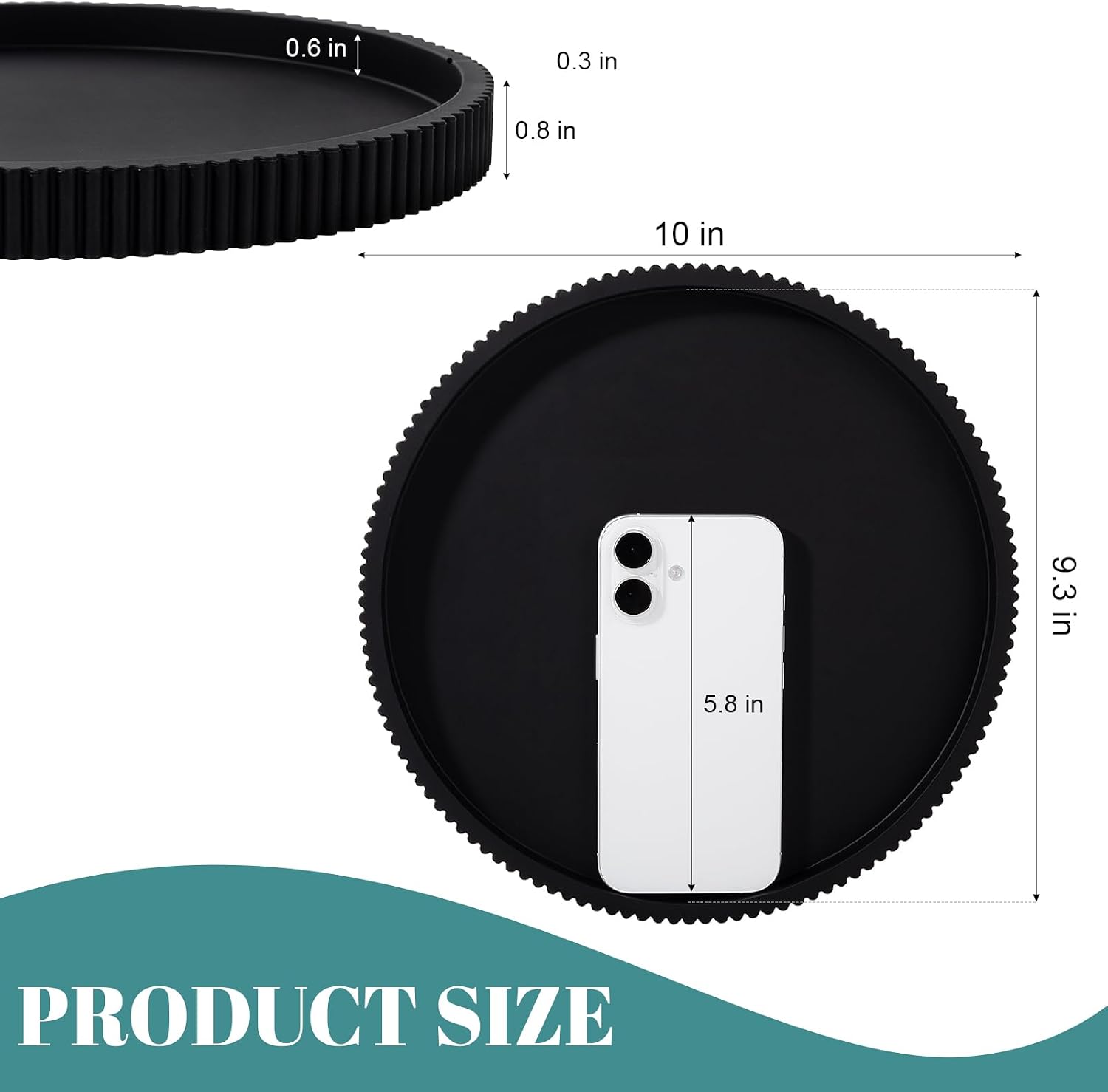 Silicone Bathroom Tray Round Kitchen Counter Organizer Decorative Vanity / Black / Set of 10