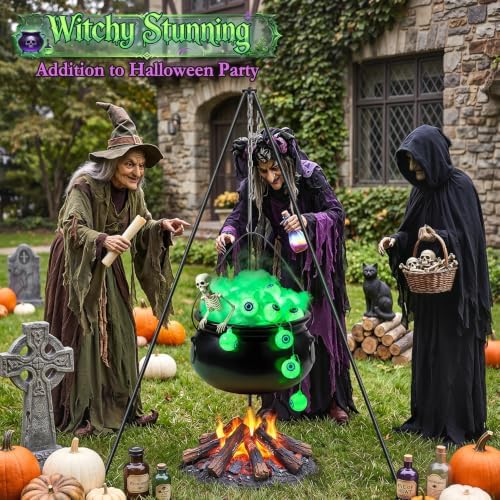 MEILIDY Halloween Decorations, Lighted Large Witches Cauldron with Tripod