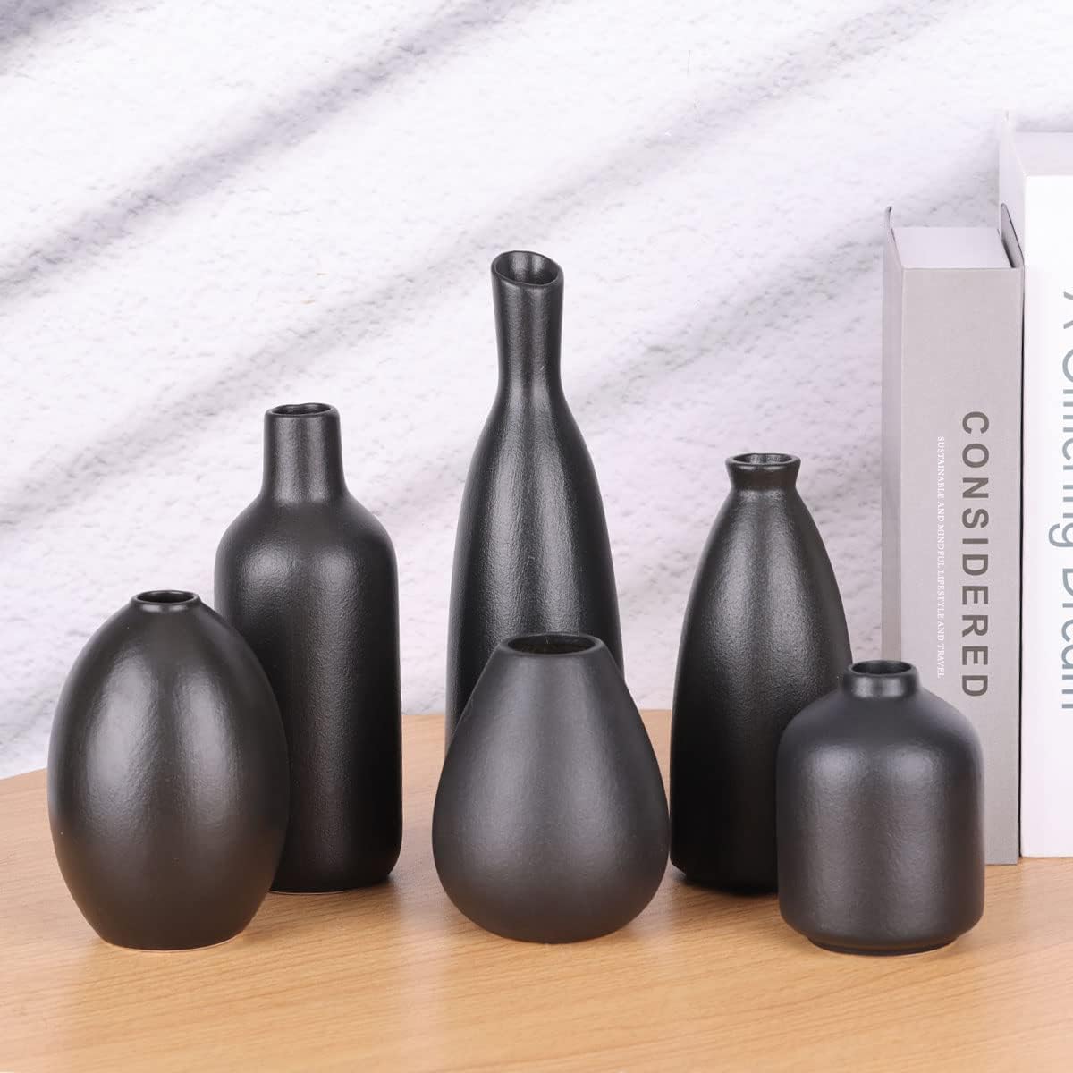 Small Black Ceramic Bud Vases / Black Set / Set of 6