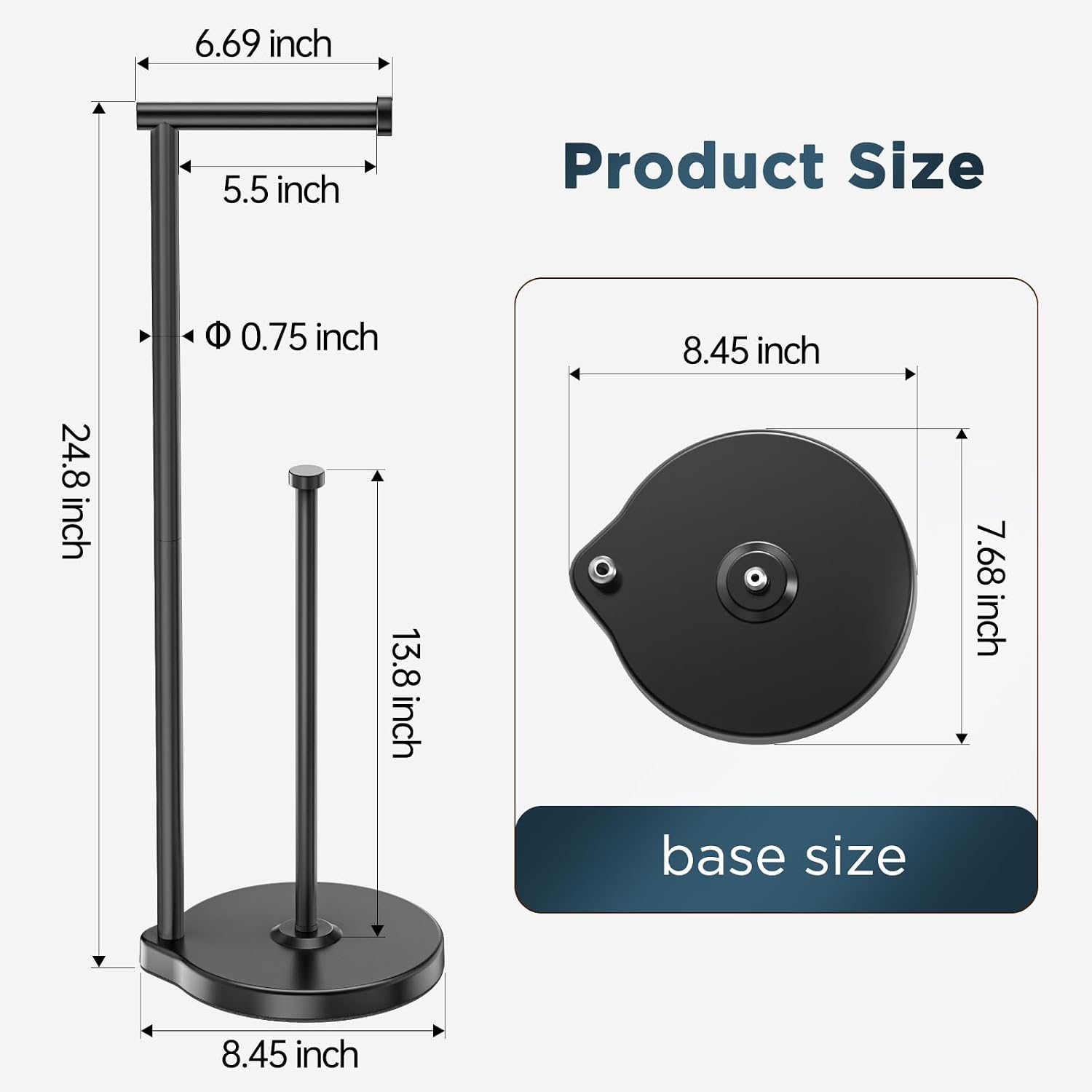 theaoo Heavy-Duty Toilet Paper Holder Stand, Bathroom Storage, Black | Freestanding Toilet Tissue Paper Roll Holder
