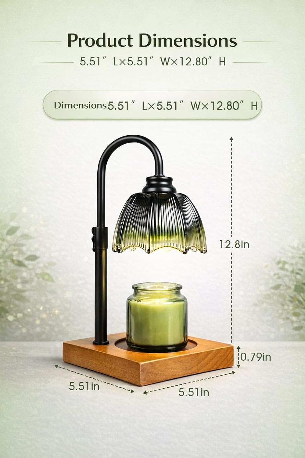 Candle Warmer Lamp for Jar Candles with Timer, Dimmer & 2 Bulbs | Petal Glass Shade, Rubber Wood Base, Adjustable