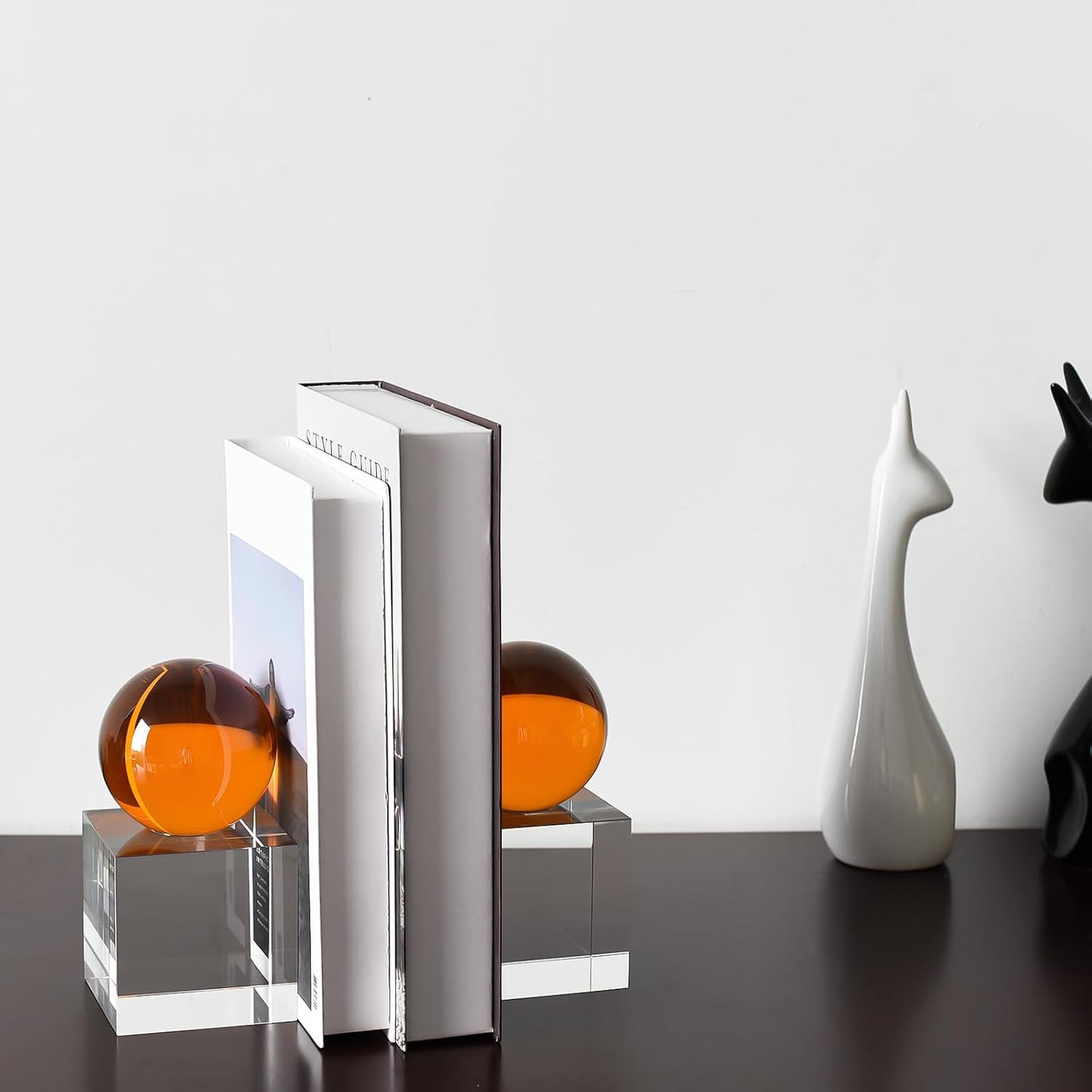 Crystal Bookends / 1 Pair of Decorative Tabletop Bookends / Amber