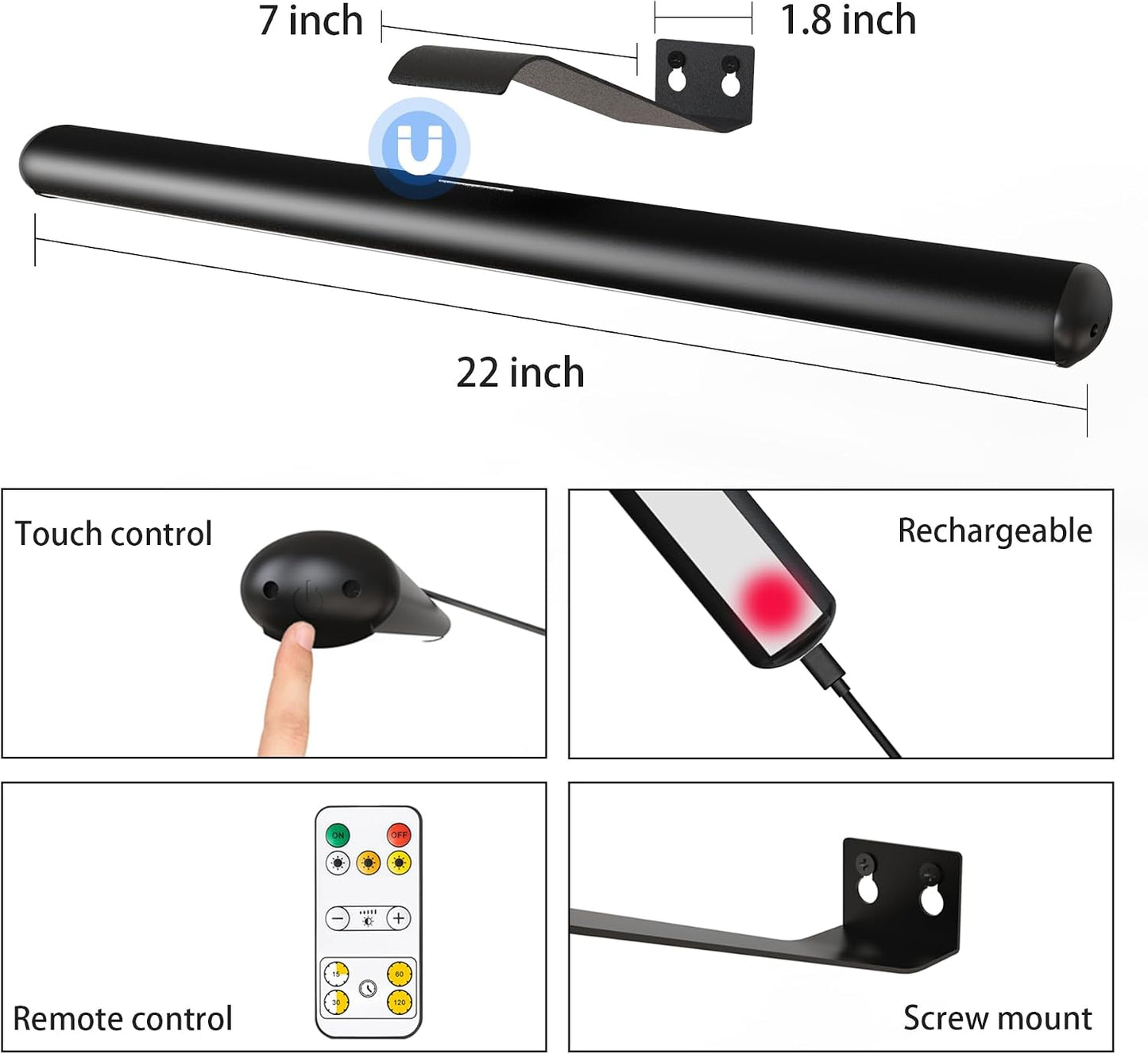 22'' Metal Art LED Display Light with 400LM, 3 Colors, Dimmable, Timer-OFF for Painting, Dartboard
