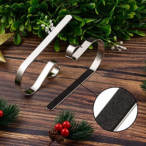 6 Pcs Christmas Stocking Holders Metal Mantel Stocking Hangers Adjustable Hanging Grip Stockings Clip Set (6, Silver)