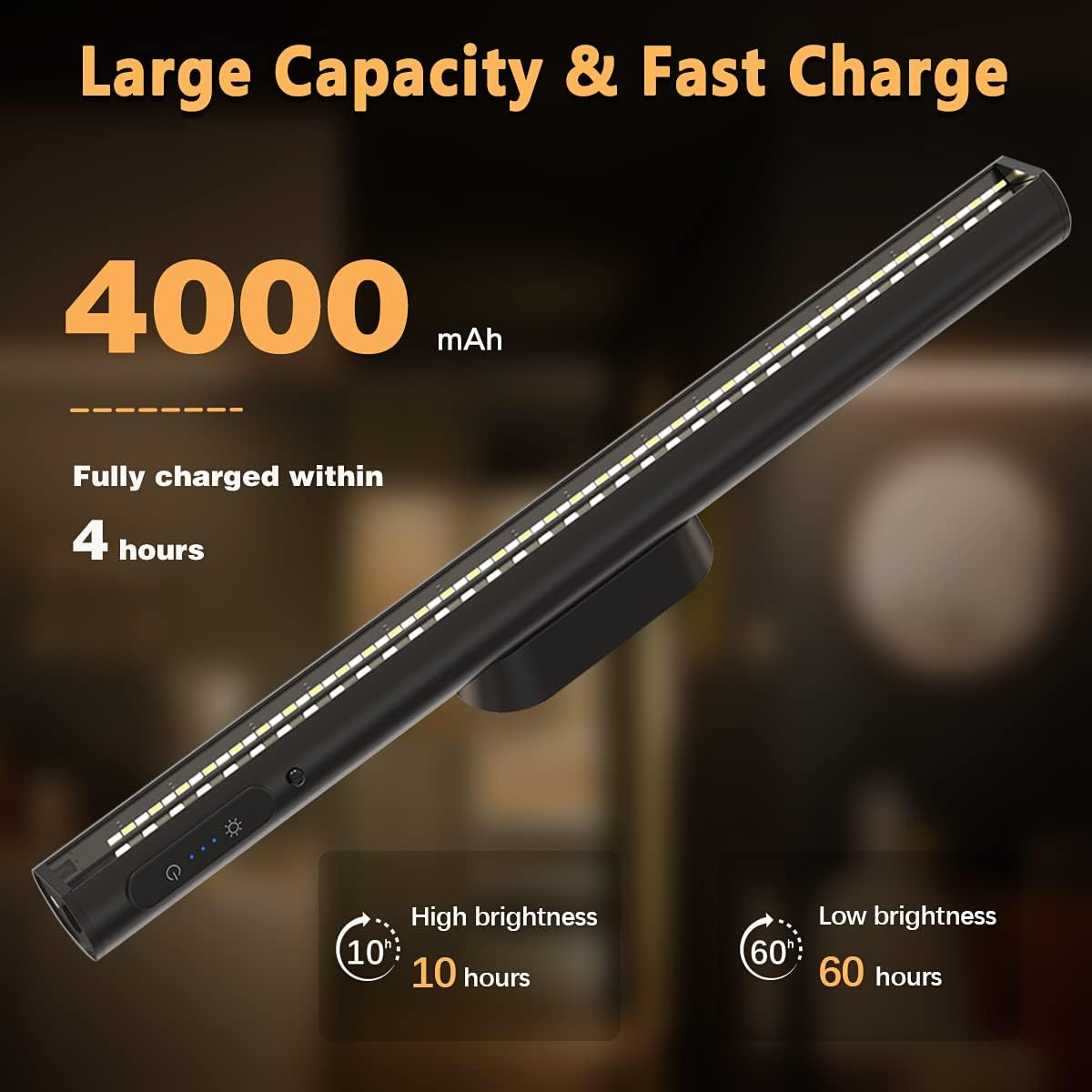 Hapfish Battery Powered Operated Wall Strip Lights, Rechargeable Magnetic LED Light Bar with Remote, Dimmable Desk