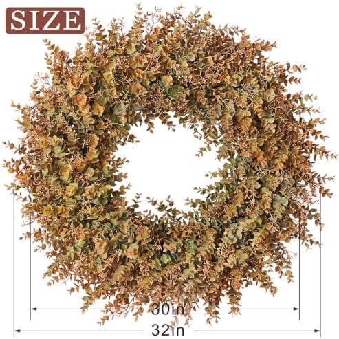 32"Artificial Eucalyptus Wreath with Seed for Front Door Decor(Fall Orange)