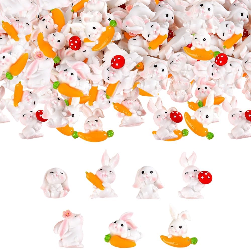 Easter Mini Bunny Decorations, Resin Rabbit with Carrot Vase Fillers, 50 Pieces, 1.57x1.2 inches,for Centerpieces Table Decorations,Table Scatters (Orange)