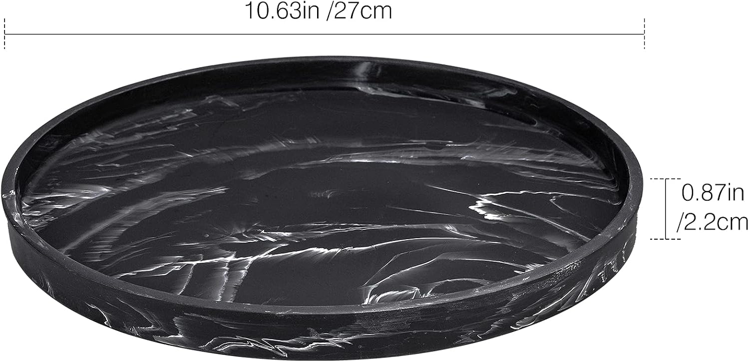 Vanity Tray / Resin Round Tray Decorative Storage Organizer / Round Matte Ink Black