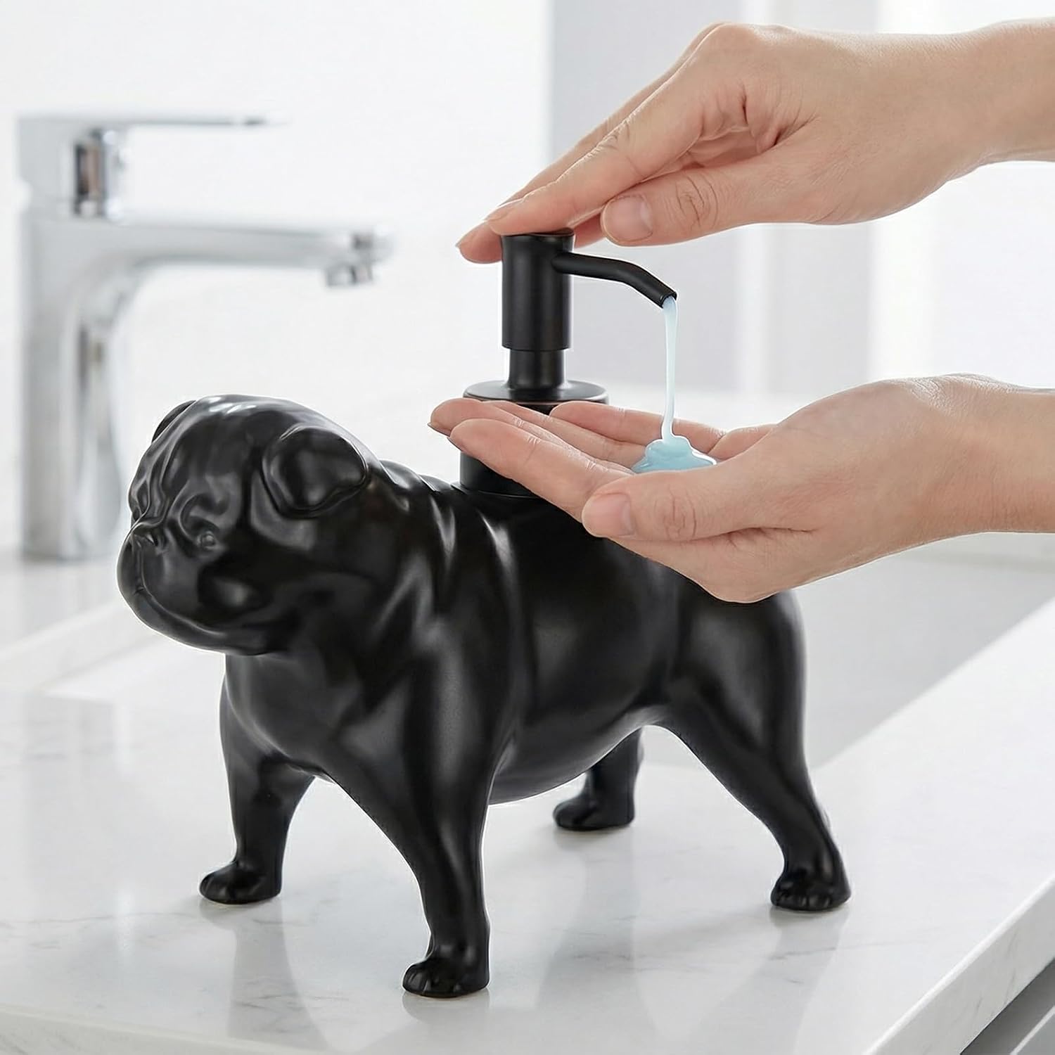 Pug Dog Shaped Ceramic Pump Soap Dispenser / Pug Pump Dispenser-black