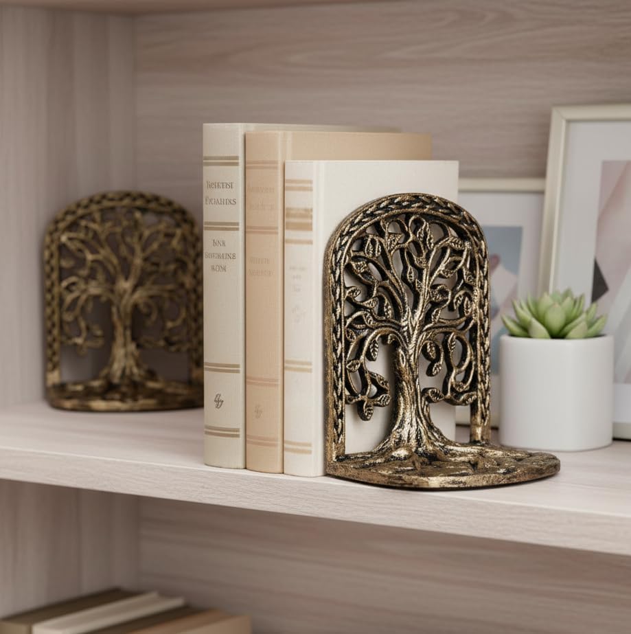 Tree of Life Bookends Set Heavy Duty Metal Book Ends
