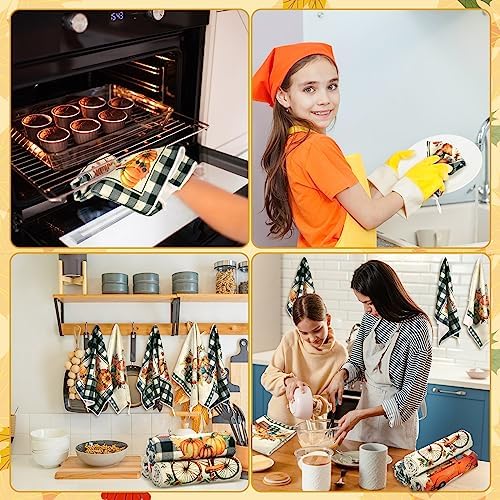 Ganeen 6 Pcs Fall Kitchen Dish Towels Buffalo Plaid Farmhouse Adorable
