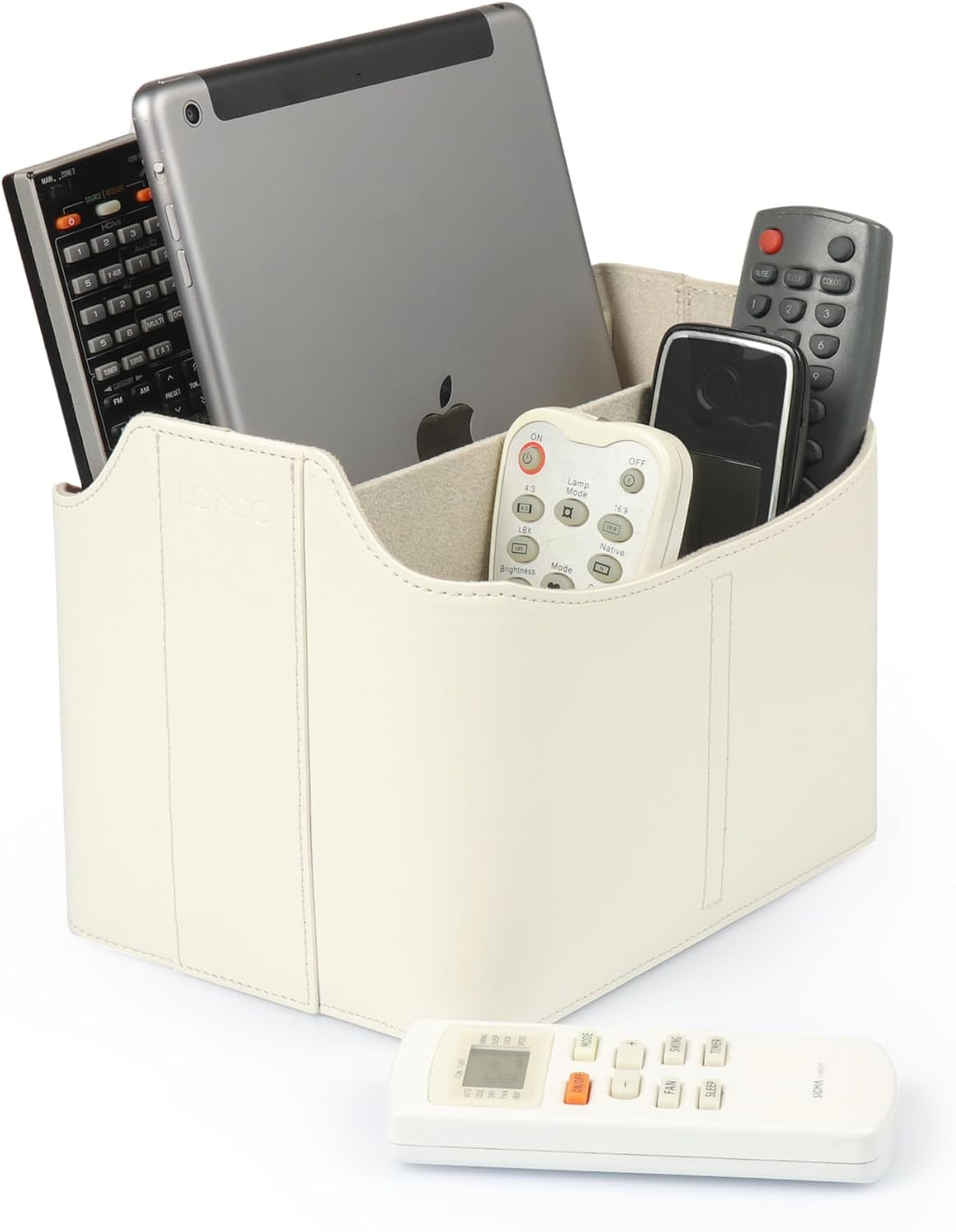 Londo PU Leather Remote Control Holder, Office Supplies Desk Organizer with Tablet Slot, Makeup Brush and Utensils