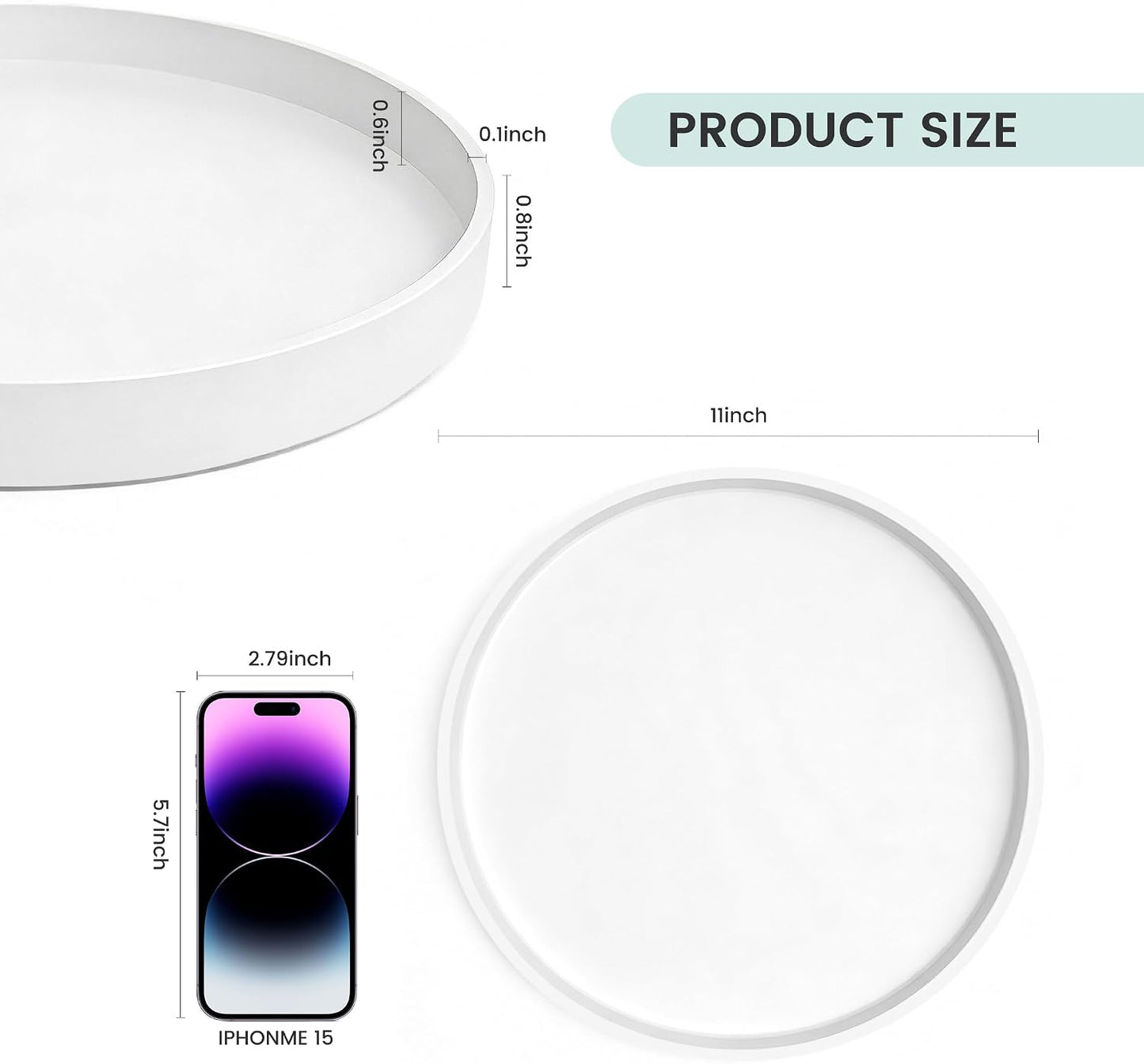 Candles / 11" Bathroom and Vanity Tray / White / Set of 11