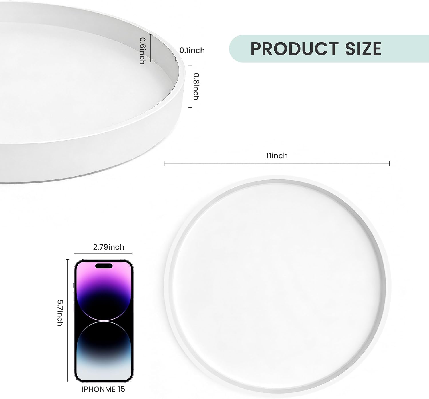 Candles / 11" Bathroom and Vanity Tray / White / Set of 11