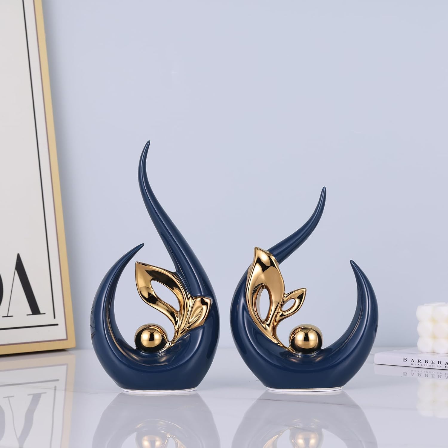Ceramic Art Statue Cool Stuff to Put on Shelves&tv Stand Decor / Blue Gold / 9.4in/h