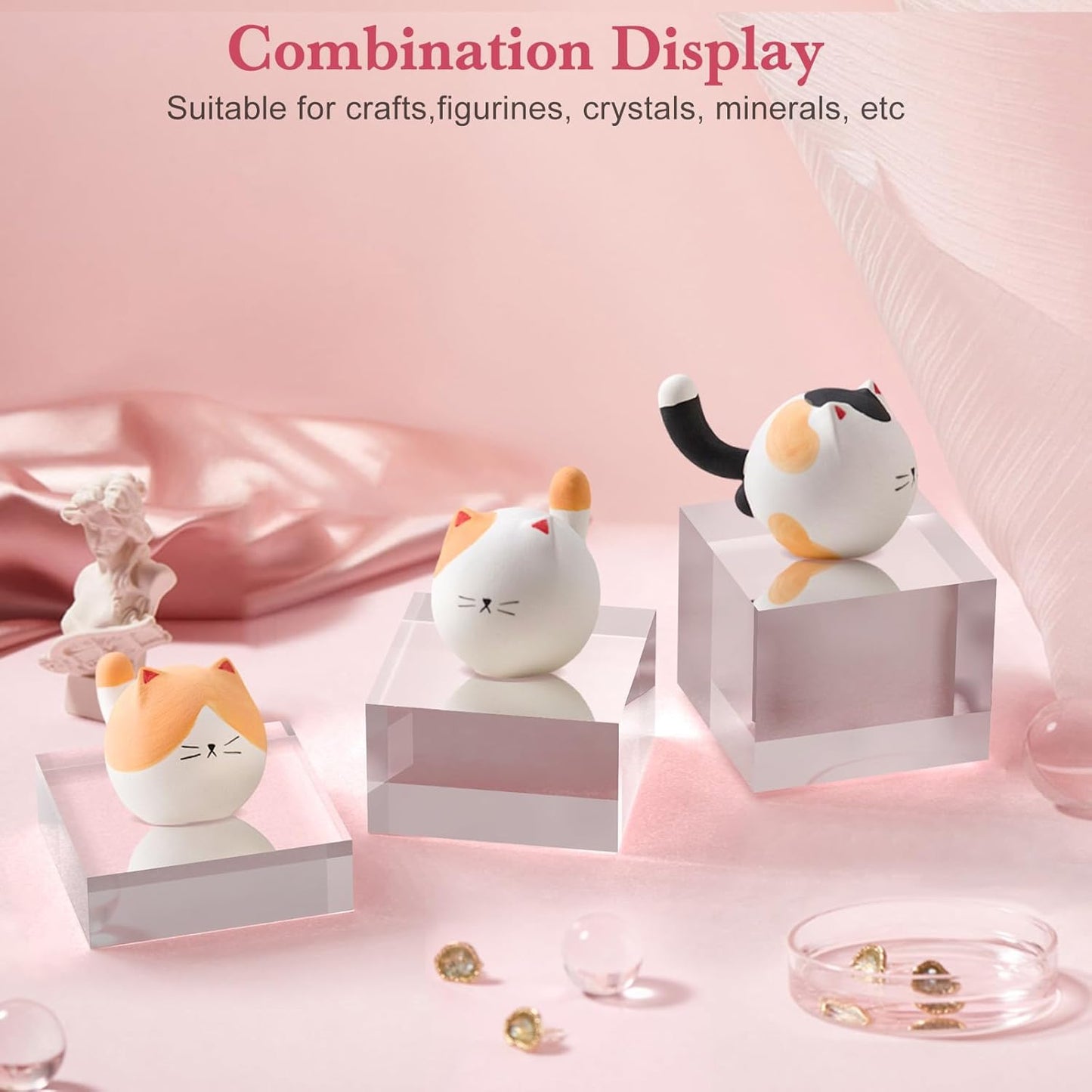 Acrylic Base Stand Acrylic Blocks for Display Trophy Base Square Cube / Clear / 3 x 3 / Set of 3