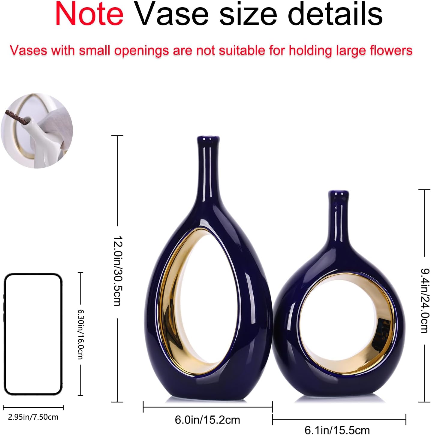Vase Ceramic Blue Vases Home Decor / Blue and Gold
