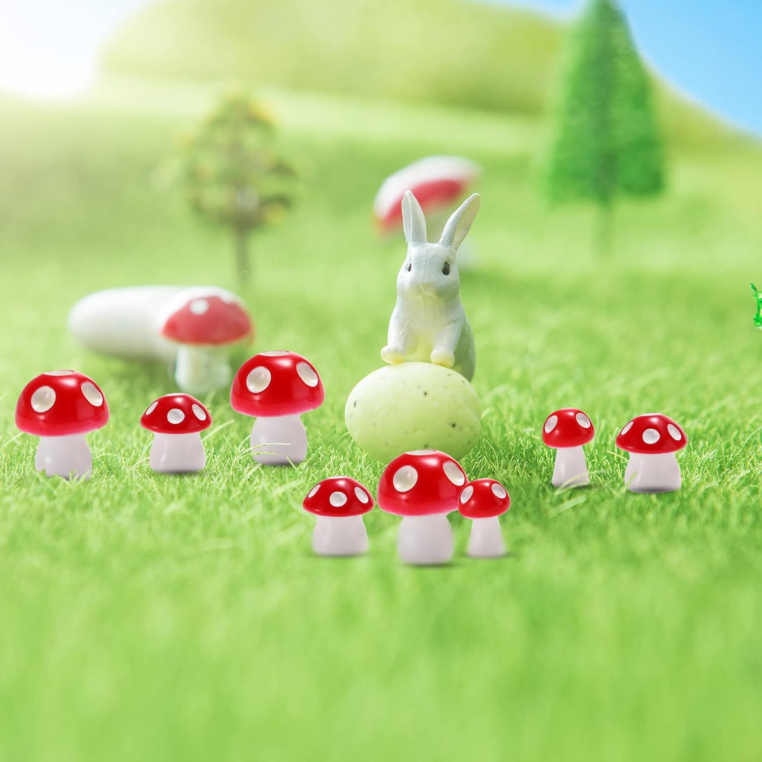 Colorful Mushroom Statue Decor / Red / S, M, L / Set of 160