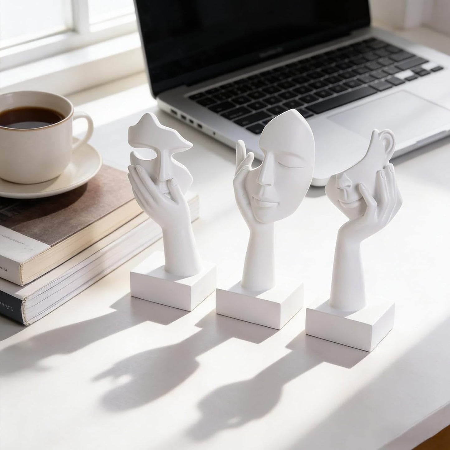Art Abstract Home Accent Figurines for Decor Woman Apartment Bookshelf Floating / White / Set of 6