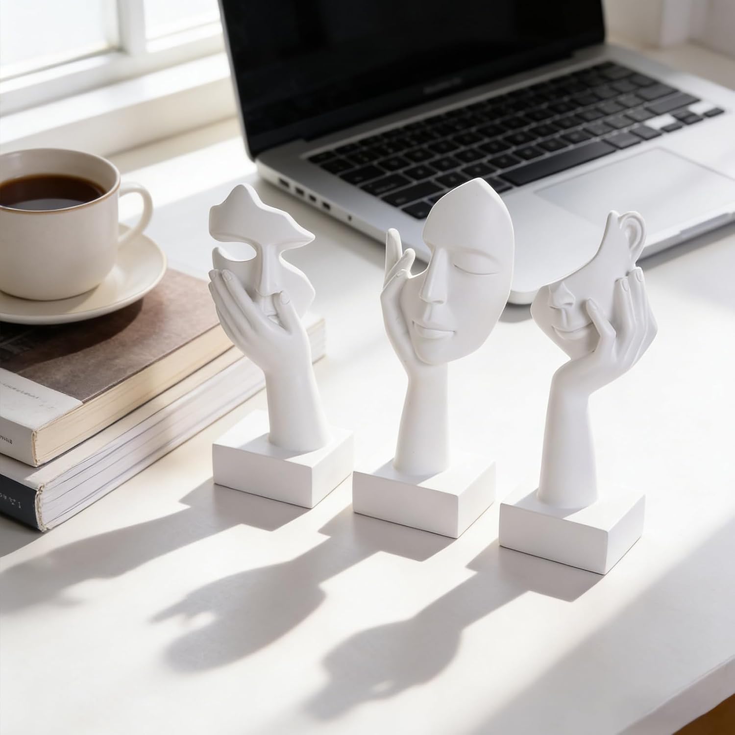 Art Abstract Home Accent Figurines for Decor Woman Apartment Bookshelf Floating / White / Set of 6