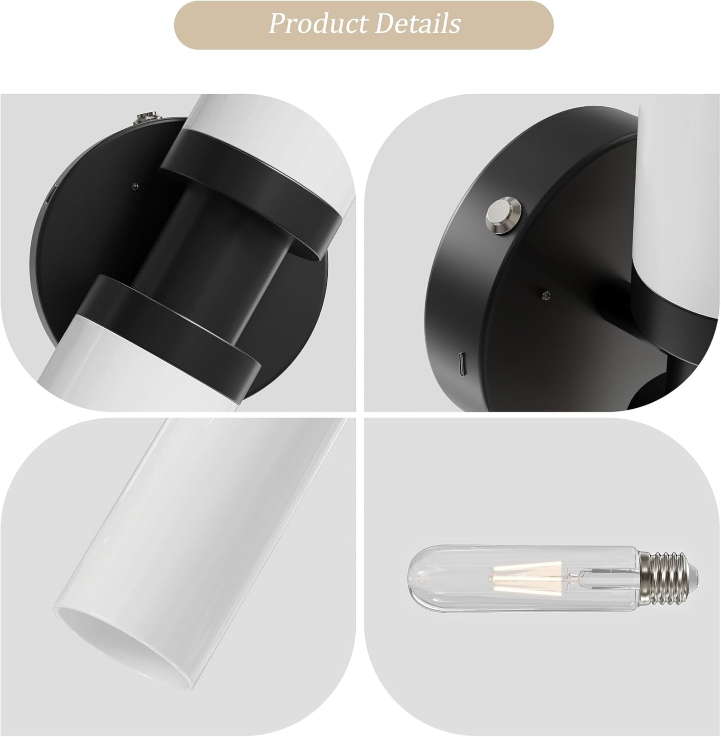 Rayogale Black Wireless Battery Operated Wall Sconce with Remote Control | Dimmable Rechargeable Wall Lights Set of 2