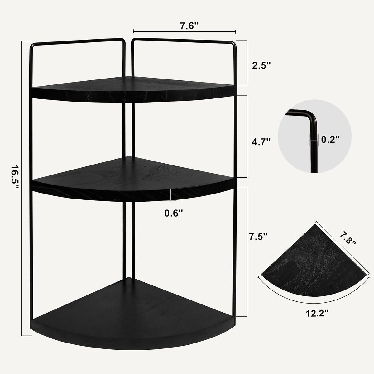 Corner Bathroom Counter Organizer Countertop Black, 2 Pack 3 Tier Corner Shelf Wood Vanity Tray Easy Assembly Space