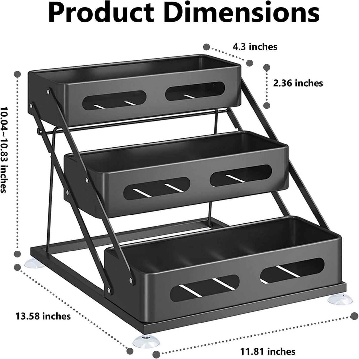 Ceetug 3 Tier Foldable Spice Rack, Black | Iron, For Countertop, Kitchen Seasoning Organizer, For Cabinet